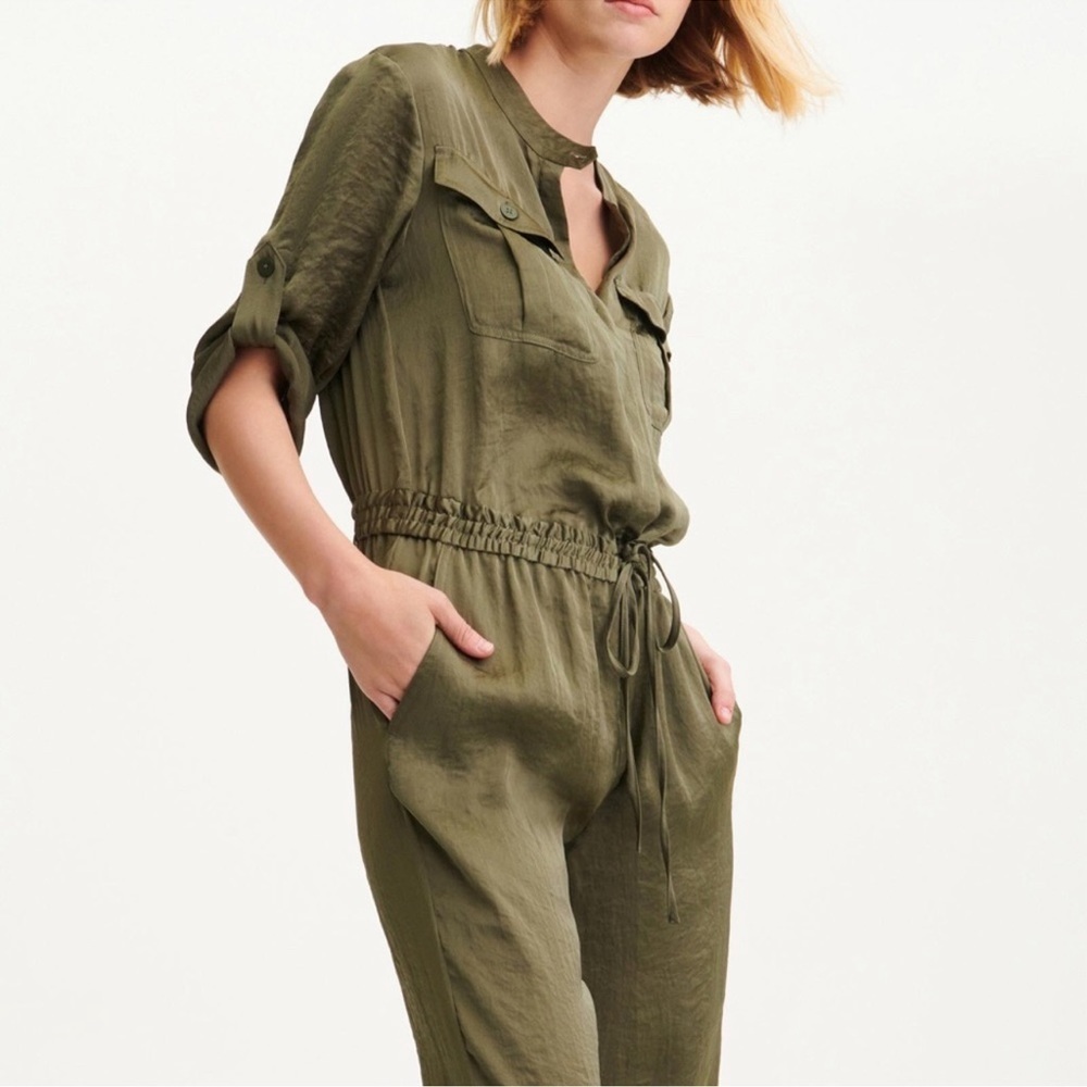 NWT DKNY Roll Tub Sleeve Utility Jumpsuit Olive Military Green size XS